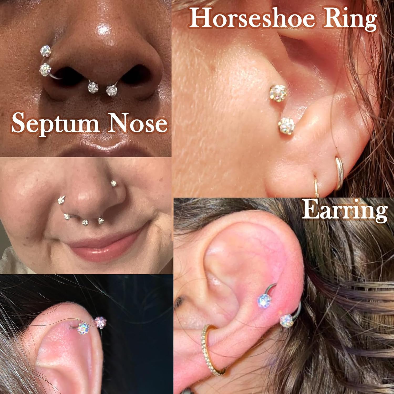 Longita 18g Horseshoe Nose Ring for Women Double Gem Horse Shoe Nose Ring Hoop Silver Gold 8mm Surgical Steel Opal Cartilage Helix Tragus Earring Labret Lip Piercing Jewelry Small Septum Rings 18gauge