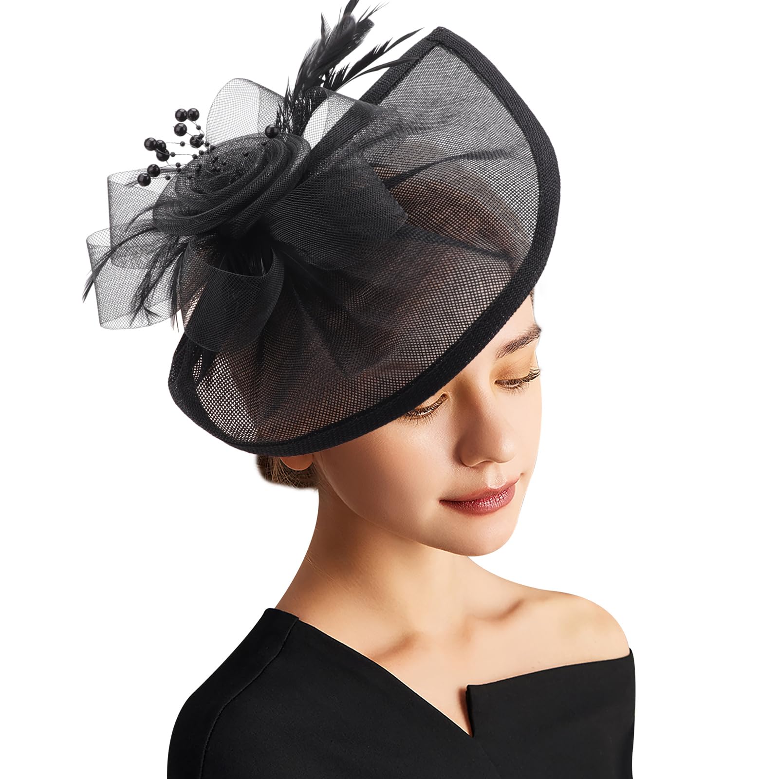 DRESHOW Fascinator Hats Tea Party Hat Vintage Pillbox Hat Headband Cocktail Headwear for Girls and Women