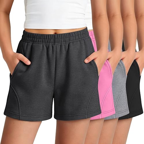 Halfchet 4 Pack Girls Athletic Shorts, 4-Color, 11-12 Years