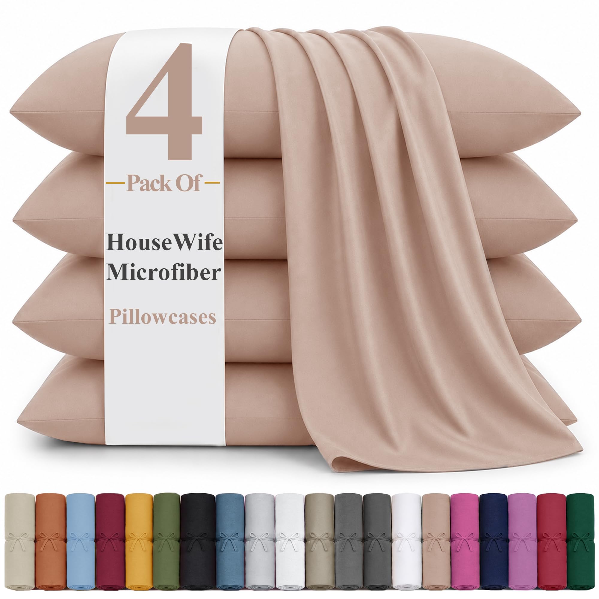 Hafaa Peach Pack of 4 Standard Size(50x75 Cm) Microfiber Pillow Cases โ image 1