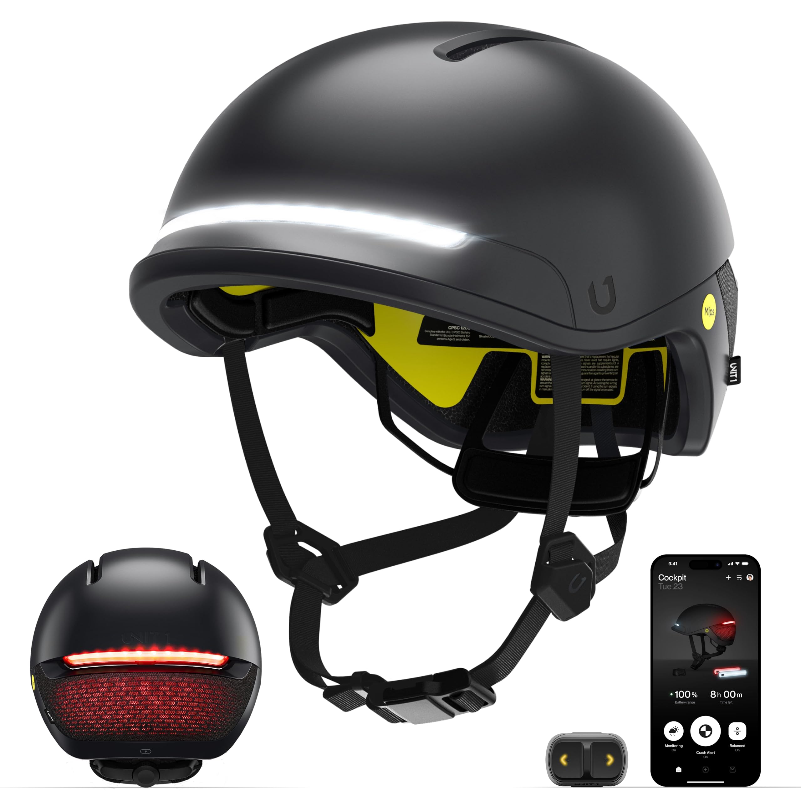 UNIT 1 Faro Smart Helmet | MIPS | Lights | Bicycle Certified, E-Bike, Scooter, Onewheel | Men, Women | Crash Detection | Turn Signals | Automatic Brake Lights | Android & iOS App