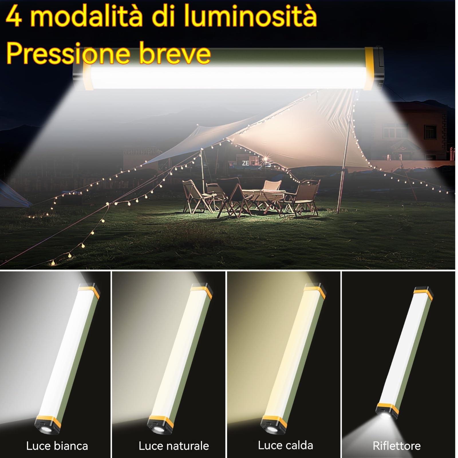 LETOUR Lampada Campeggio Ricaricabile, 1200 mAh 4 Modalità 400 lumens di illuminazione Lanterna Portatile da Campeggio con Magnete Luce di Emergenza IP68 Impermeabile per Escursionismo Casa Barbecue