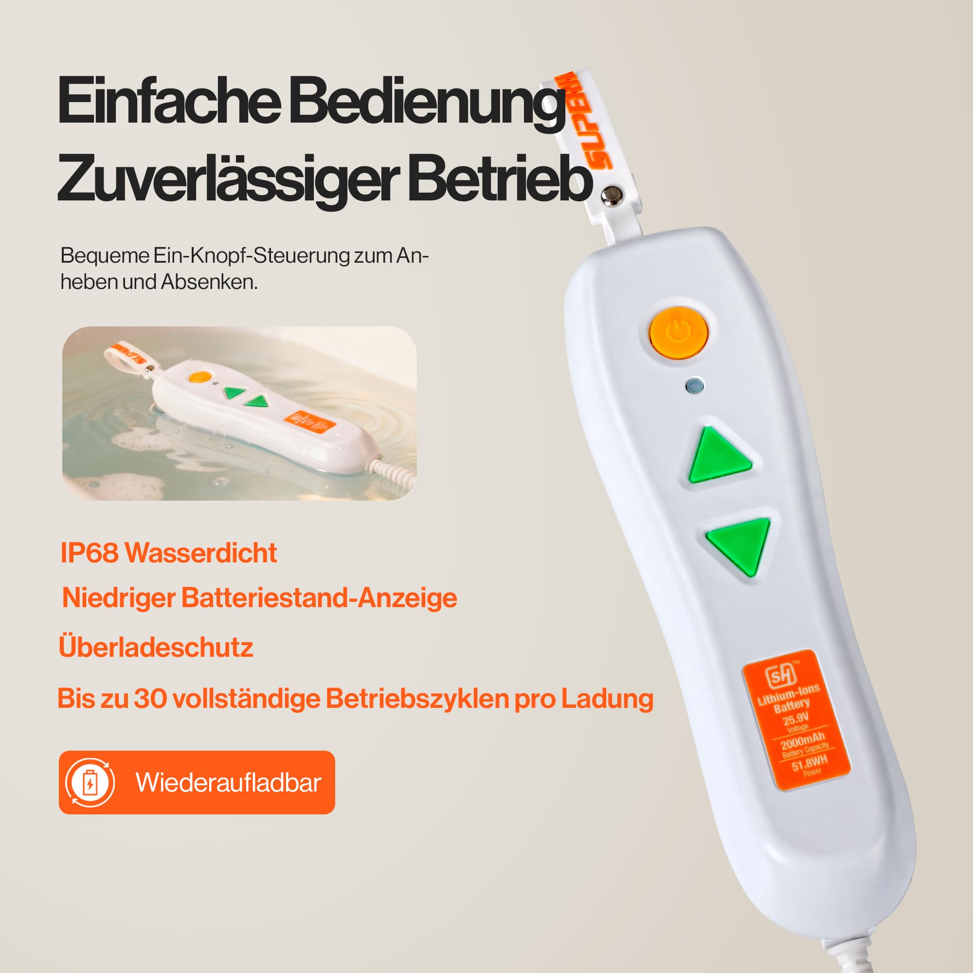 SuperHandy Tragbarer Boden- & Badelift – Leichtgewicht 8,6 kg, Klappbar, Tragfähigkeit 150 kg, IP68 wasserdichter Lift für Senioren, ergonomischer Sitz mit abnehmbaren Seitenteilen (Spa Blue)