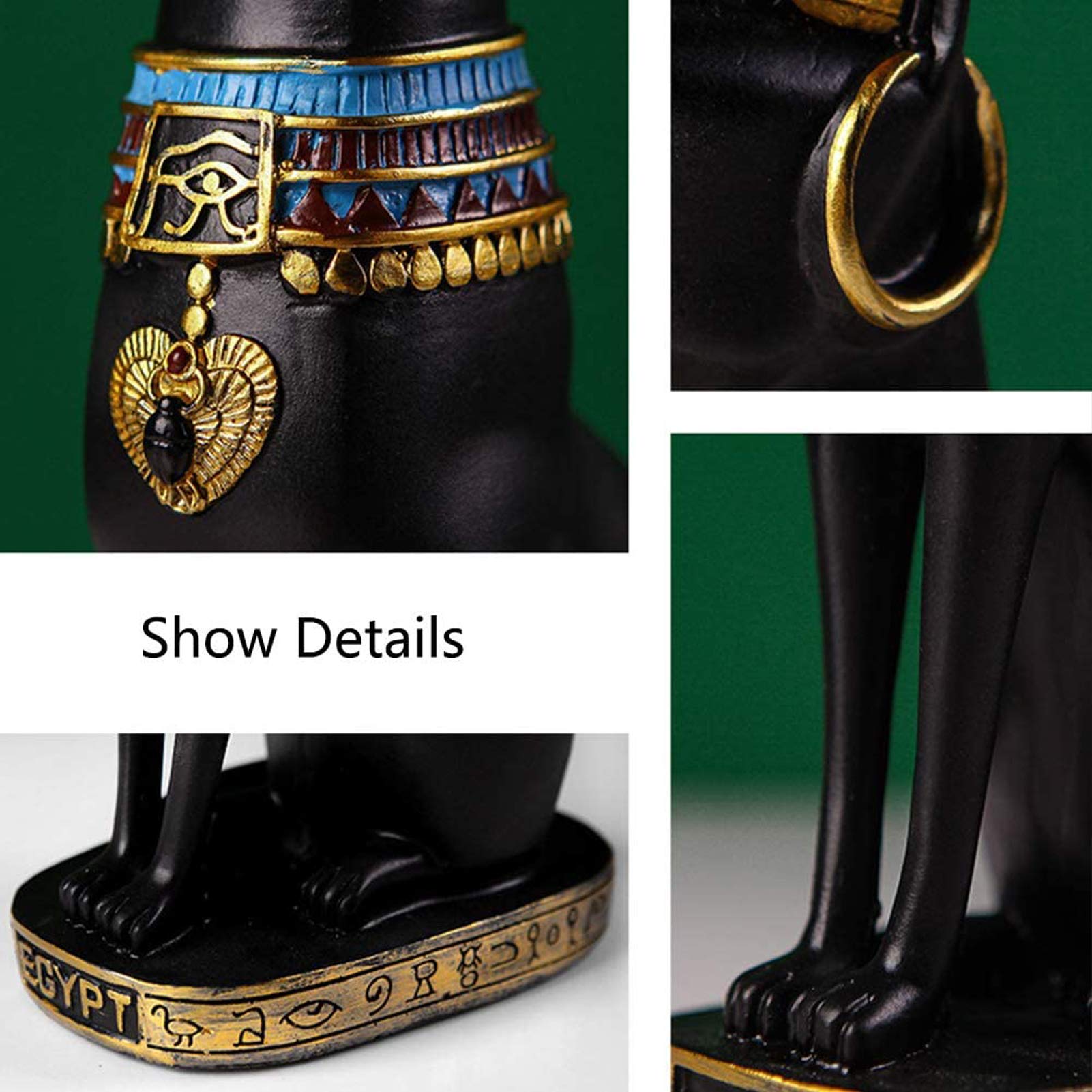 Ägyptische Katze Göttin Bastet Statue Dekofigur,alte exotische Haushalt Sammler Figur für Haus Zimmer Garten Ornament Exquisite Dekor,Schwarz,L