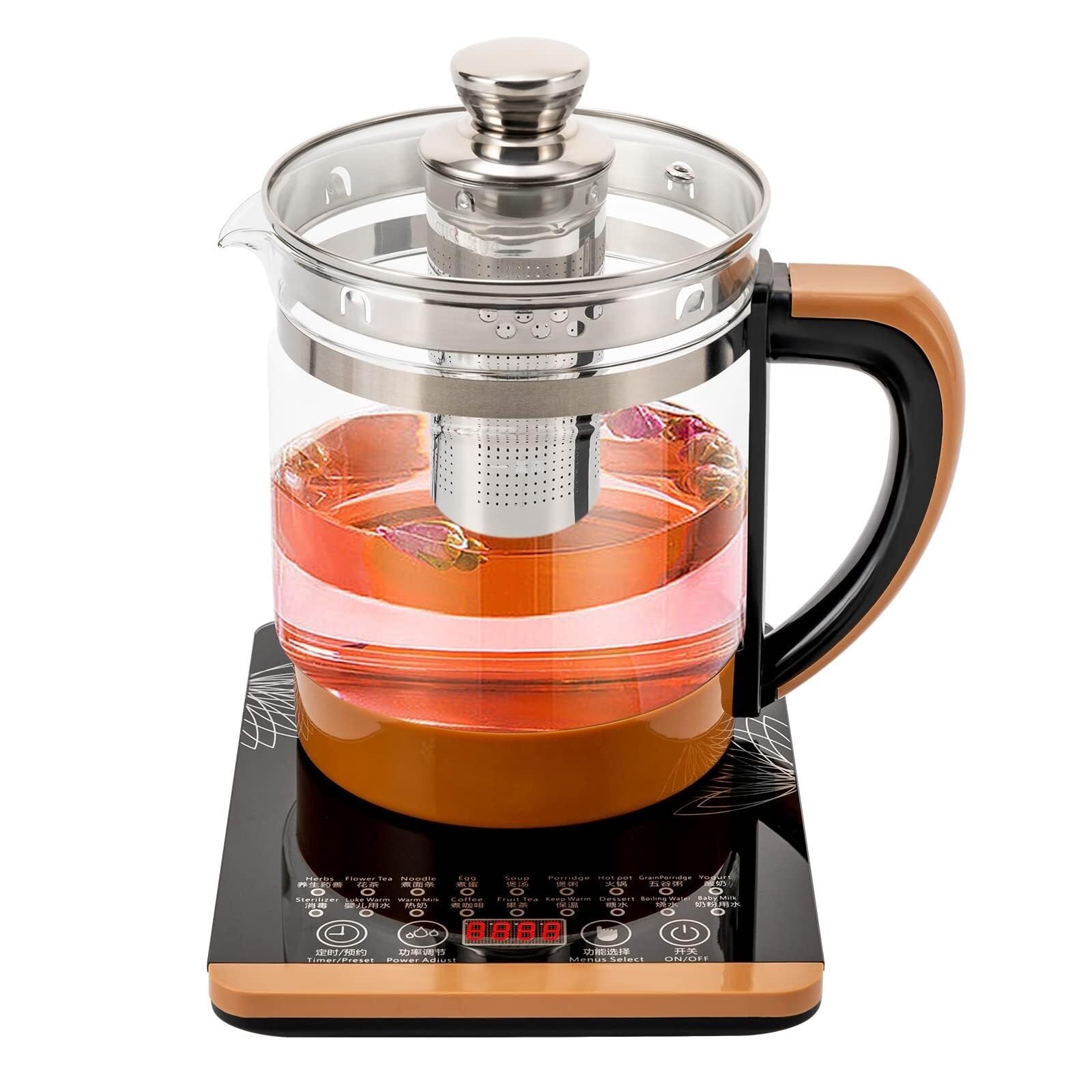 Théière électrique avec filtre en inox et base numérique