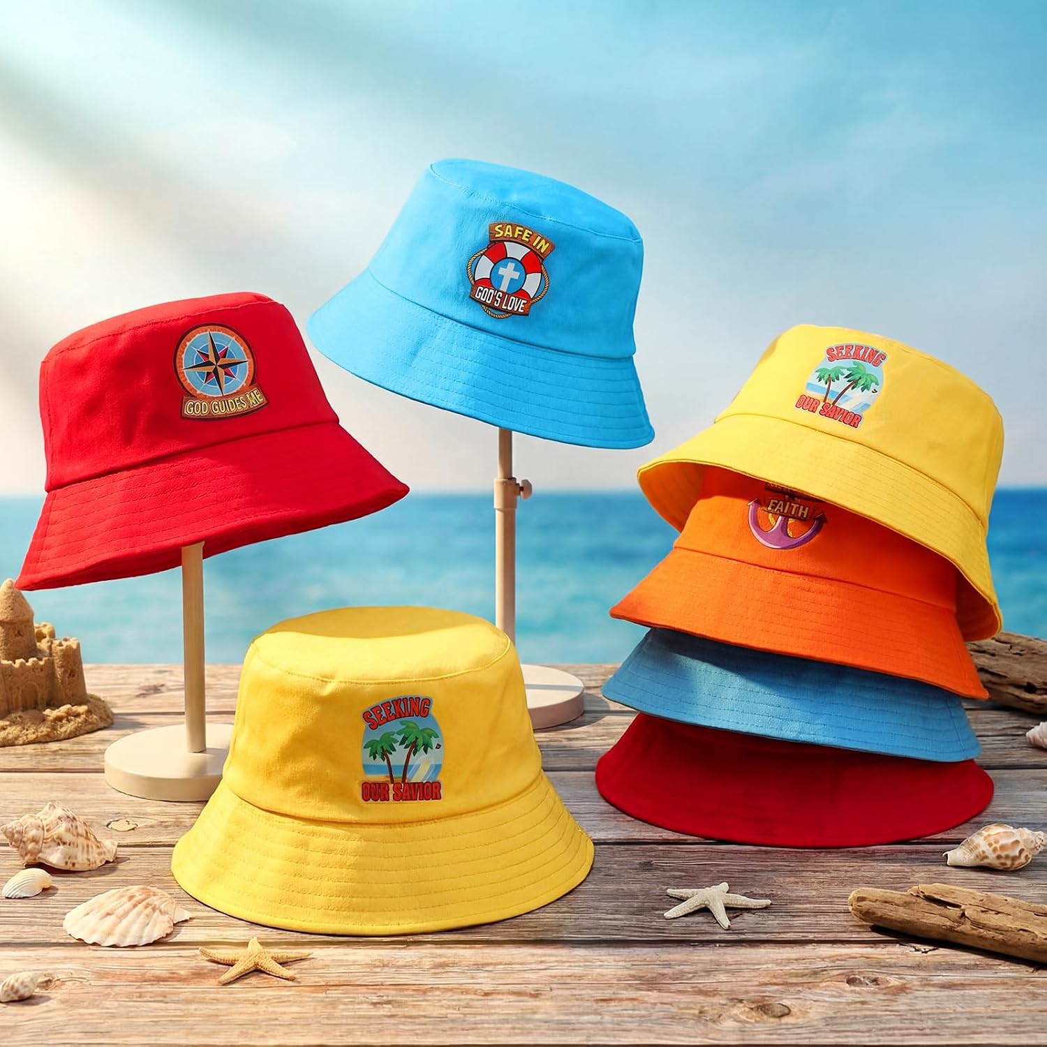 12 Pcs VBS 2026 Christian Bucket Hats Nautical Theme Summer Sun Hats Religious Sunday School Travel Fisherman Hat Bulk for Vacation Bible School Gifts Prizes Party Supplies