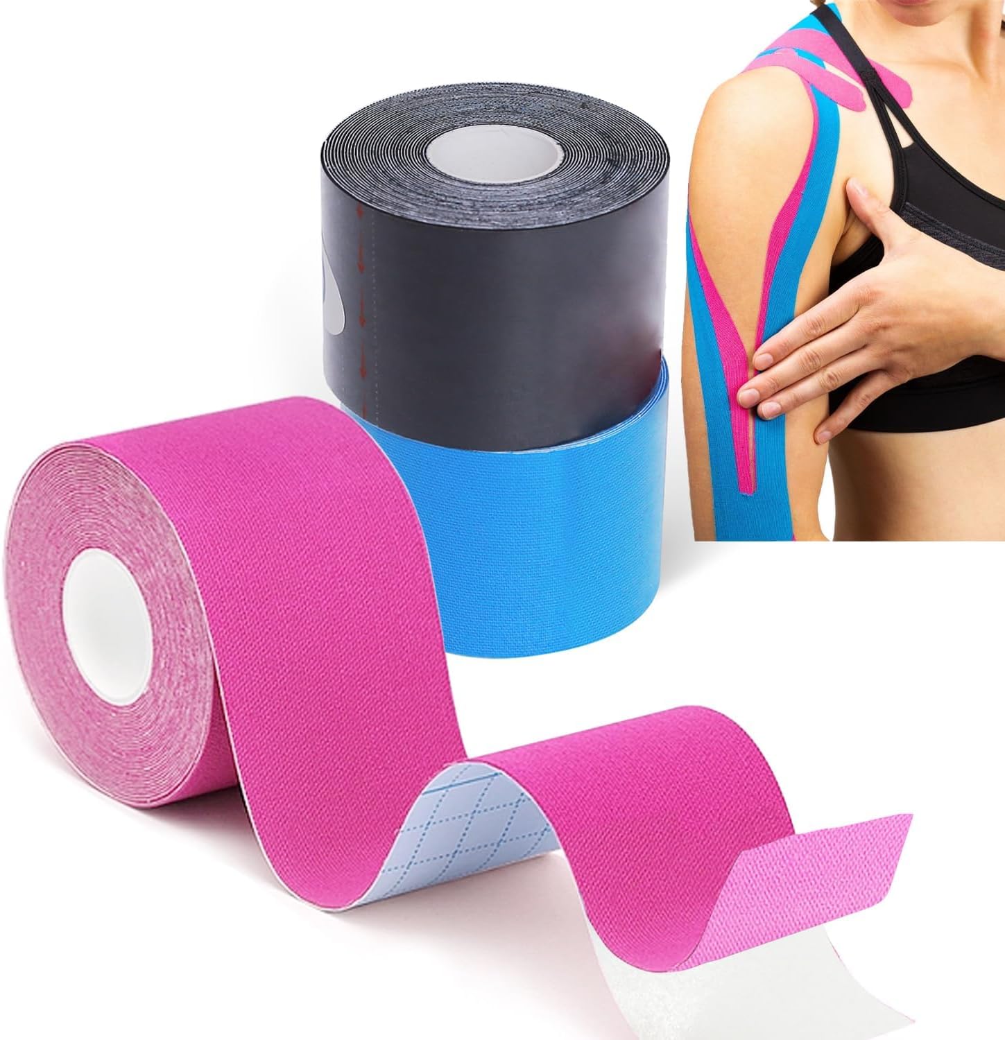 Kinesiology Tape, Waterproof Sports Tape, Physio Tape, 3 Roll*5m of Elastic Muscle Support Tape, for Knee Fitness Running Tennis Swimming, Exercise, Injury Recovery, Body Tape