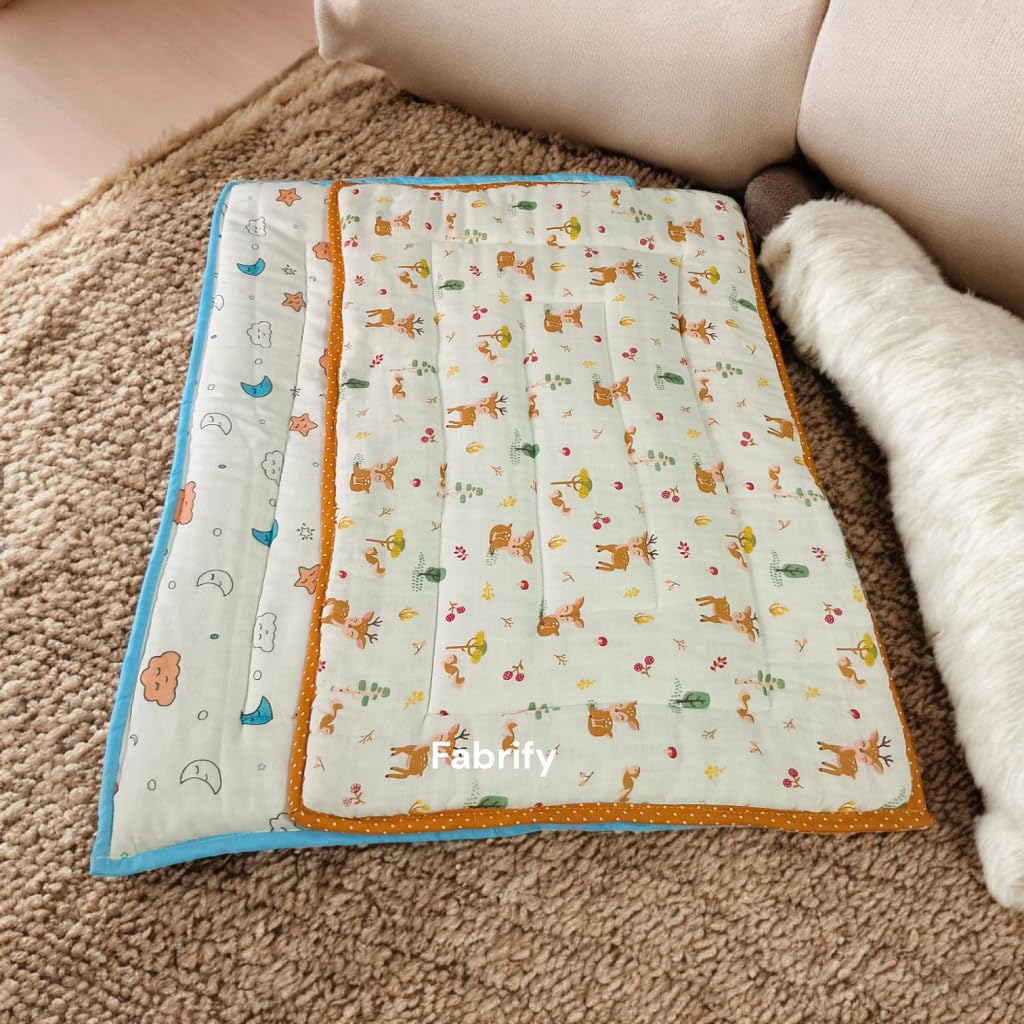 Fabrify New Born Baby Muslin Cotton Super Soft Mattress Bed Spread, Godadi, Quilt, Mattress, Baby Patter for Sleep | Baby Bed (Pack of 2) (Multi- Random Design) (0-6 Month) 3