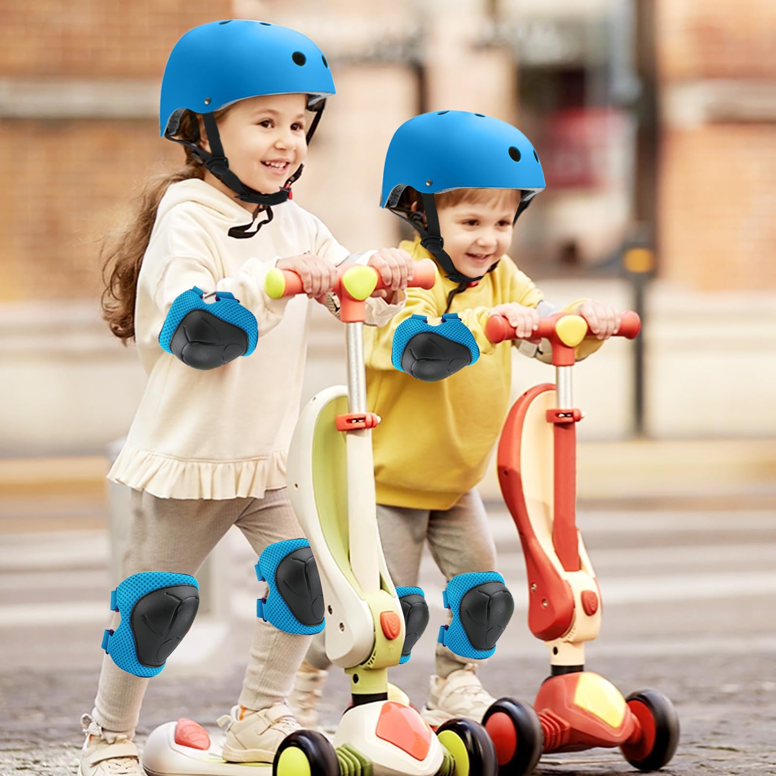 Set di Protezioni per Bambini, Conjuntos de Patinajes, traspirante e regolabile, set di ginocchiere per bambini per bicicletta, skateboard, scooter (Blu)