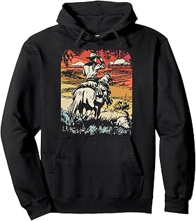 Retro Vintage Cowboy Riding Horse Western Country Distressed Pullover Hoodie