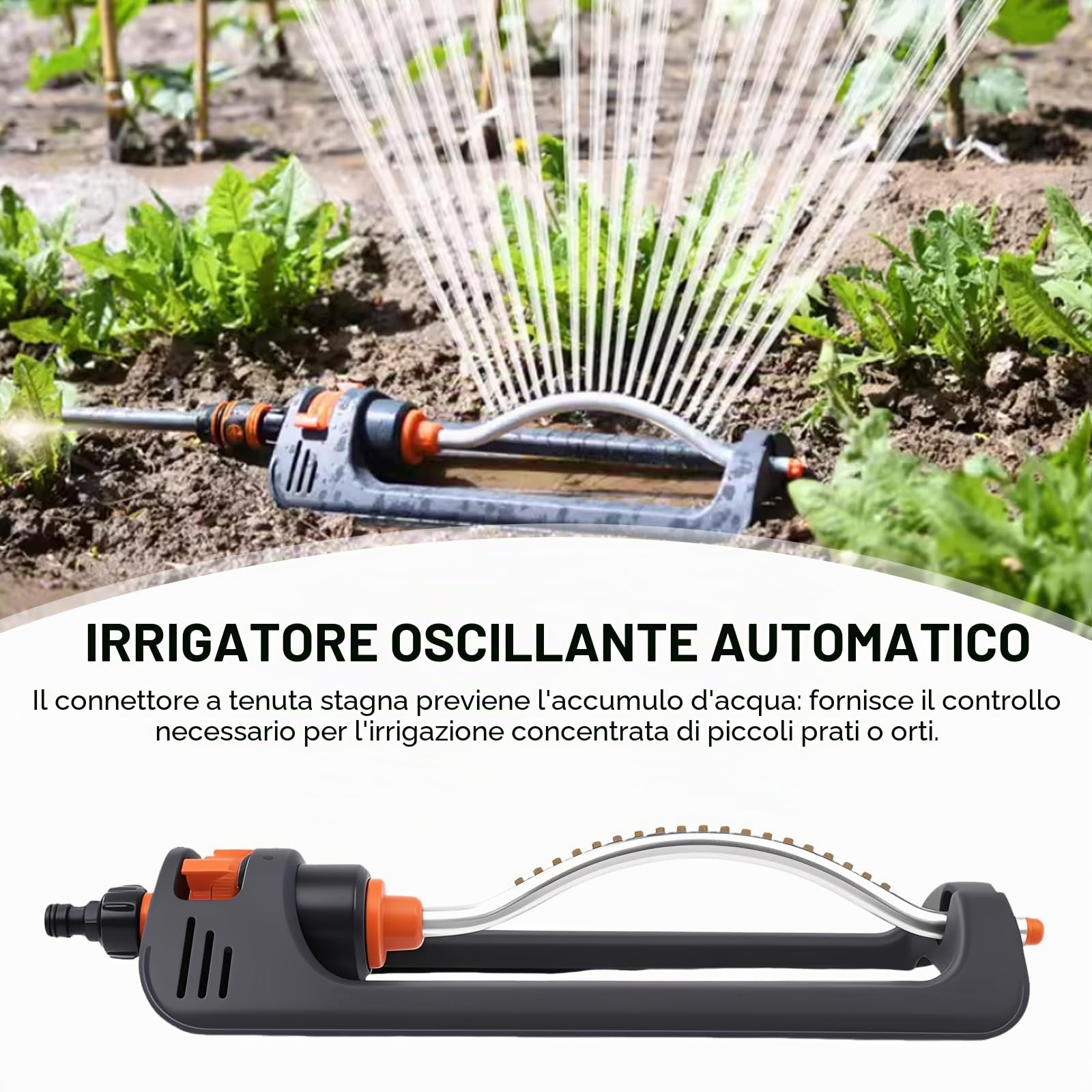 Nikou Irrigatore Oscillante, Irrigatore da Giardino Oscillante Automatico Rettangolare a 19 Fori, per Giardino Prato Parco Cortile (Gamba Curva)