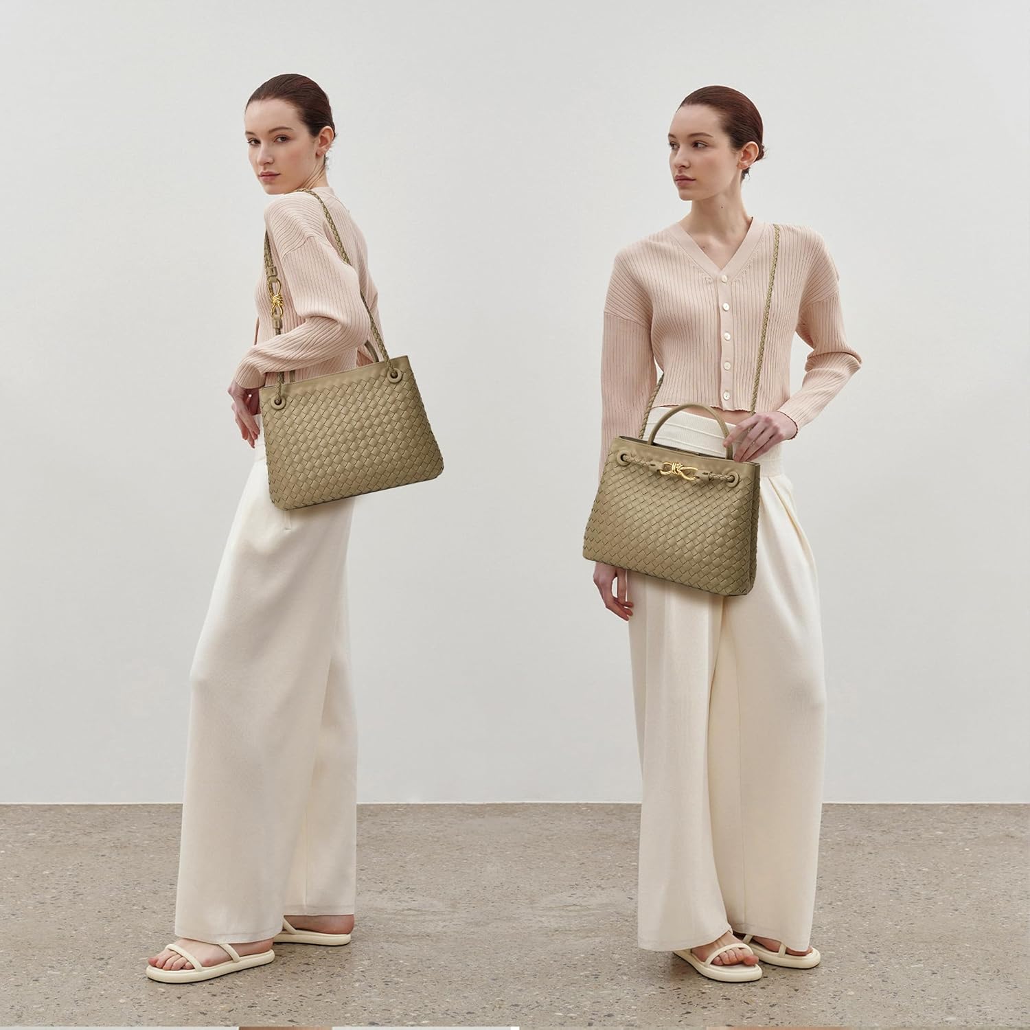 Woven Tote Bag Womens Purse: Vegan Leather Shoulder Handbags - Fashion Summer Beach Tote Bags - Large Travel Totes Handwoven Satchel for Holidays (Green) - Image 2