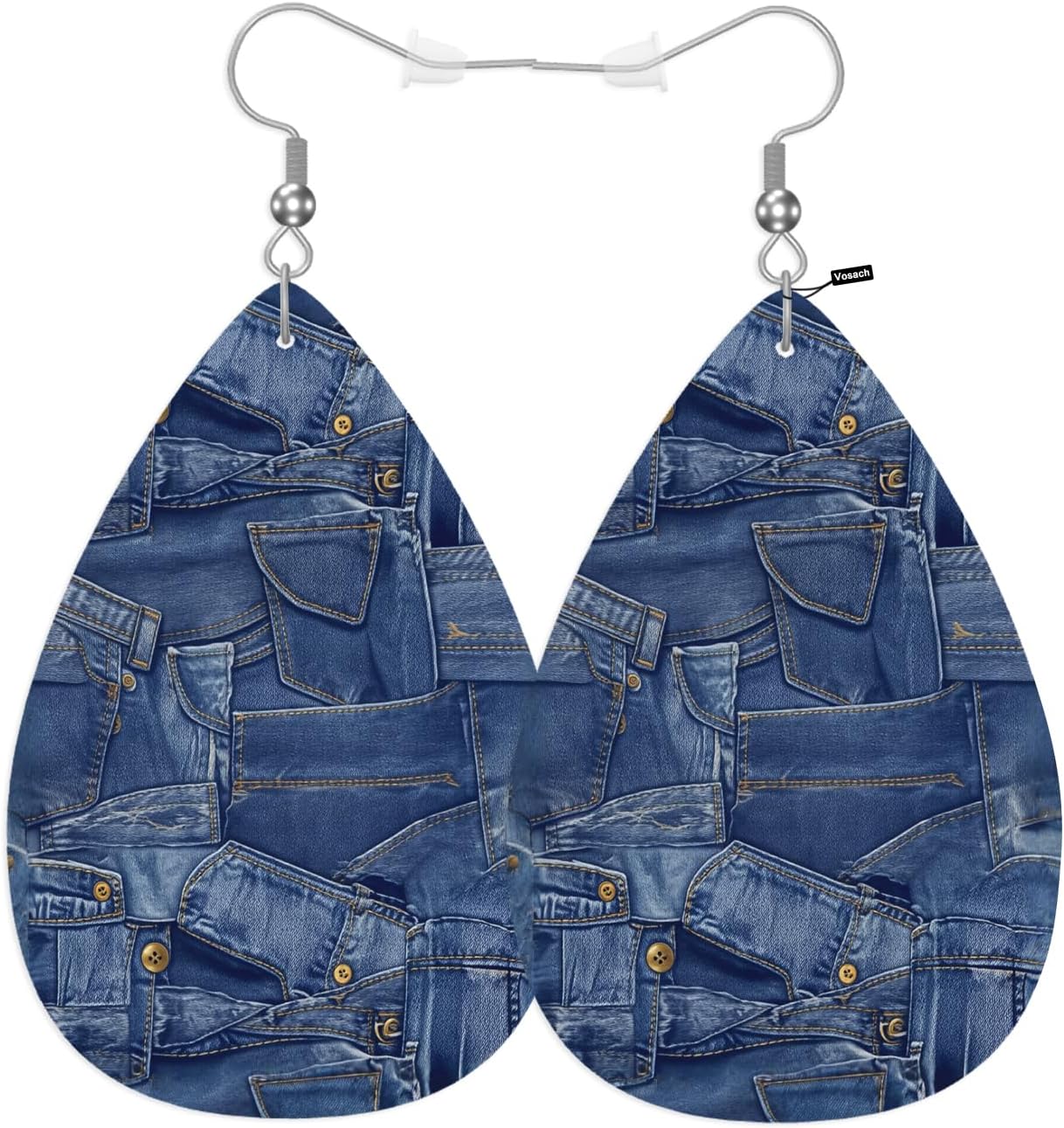 Denim Leather Teardrop Earrings Vintage Denim Stitching Fold Art Faux Leather Water Drop Earrings Jewelry For Women Friends Wedding