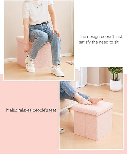 Miniatura 62 de B FSOBEIIALEO Cubo otomano de almacenamiento pequeño Sherpa otomano otomano, otomanas plegables y portátiles, piel de peluche sintética, color