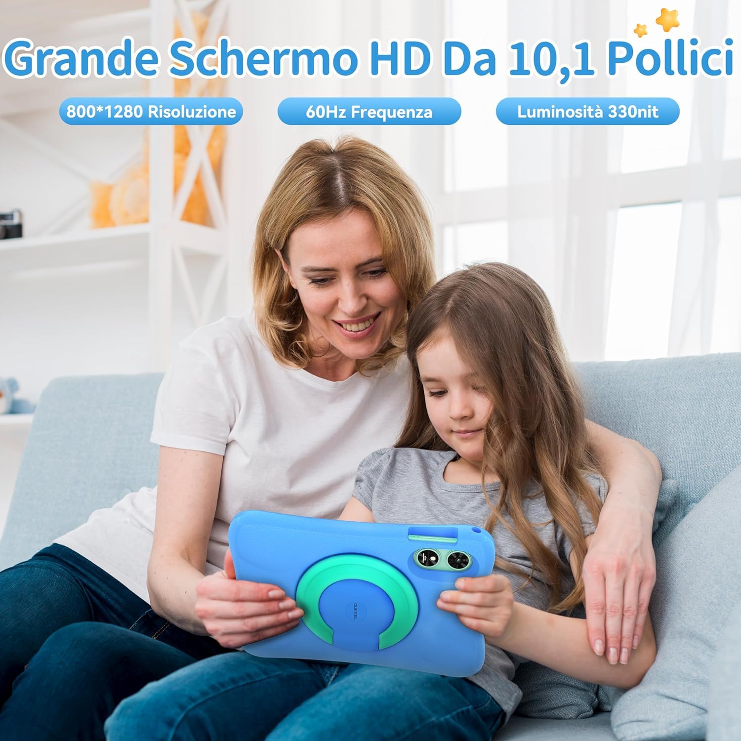 OT6 Tablet per Bambini - 16GB RAM+64GB ROM- Android 13 WIFI Tablet - 10" HD 8000mAh con Controllo Parentale,BT5.0 Tablet Bambino Giochi Educativi, Tablet PC con Custodia in EVA Nero