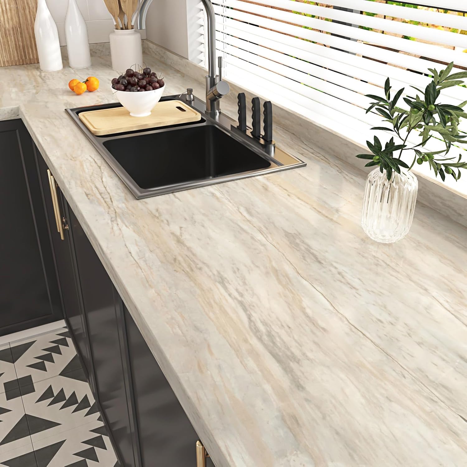 Wallercity Light Wood Oak Contact Paper for Counter Tops Beige Wood Grain Self Adhesive Wallpaper for Bathroom Peel and Stick Countertops Vinyl Wrap Kitchen Wall Paper for Cabinets Table 15.8''x78.7''