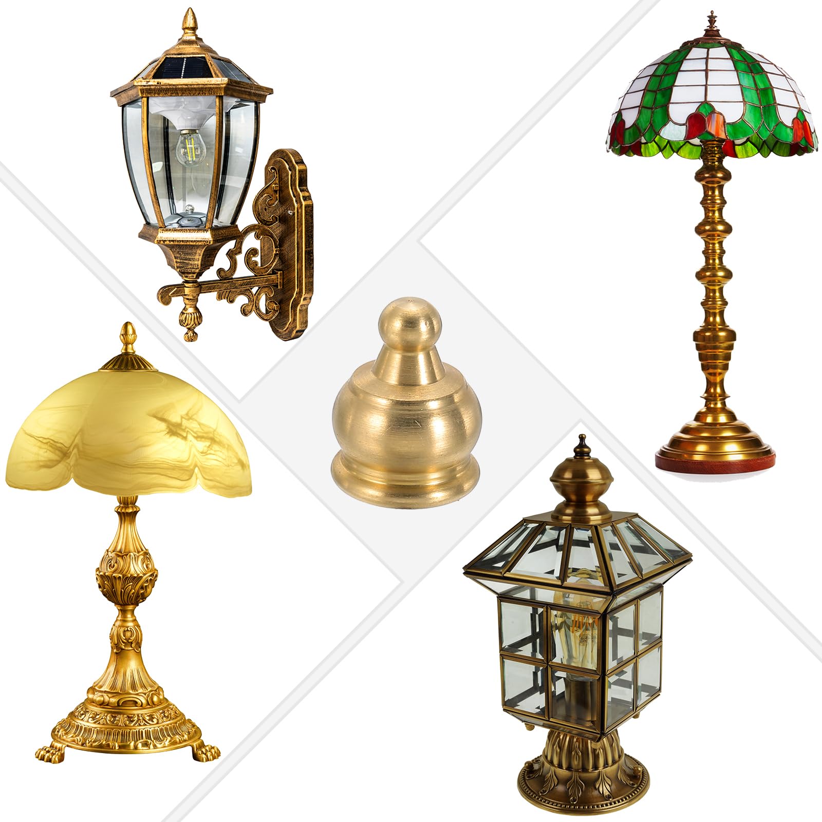 PATIKIL 14.5 x 19mm Pomelli Cappucci per Lampade, 2 Set Dadi a Testa Bombata Ottone Massiccio per Paralume, con Adattatore Riduzione Ottone per Lampade Tavolo e Terra