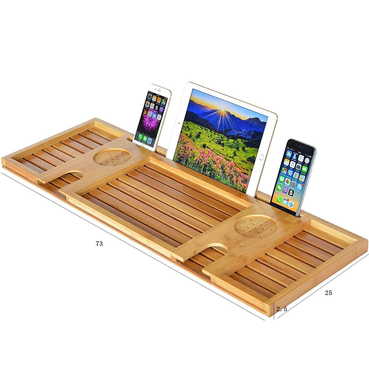 Vassoio Caddy in Vasca da Bagno in bambù, Mensola Bagno con Portasapone E Supporto iPad