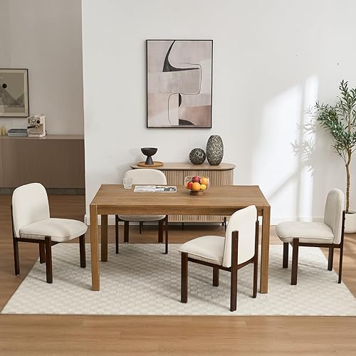 Miniatura 5 de Juego de 2 sillas de comedor de madera estilo granja, modernas sillas tapizadas de tela para cocina y comedor, cómodas sillas de lectura lateral con