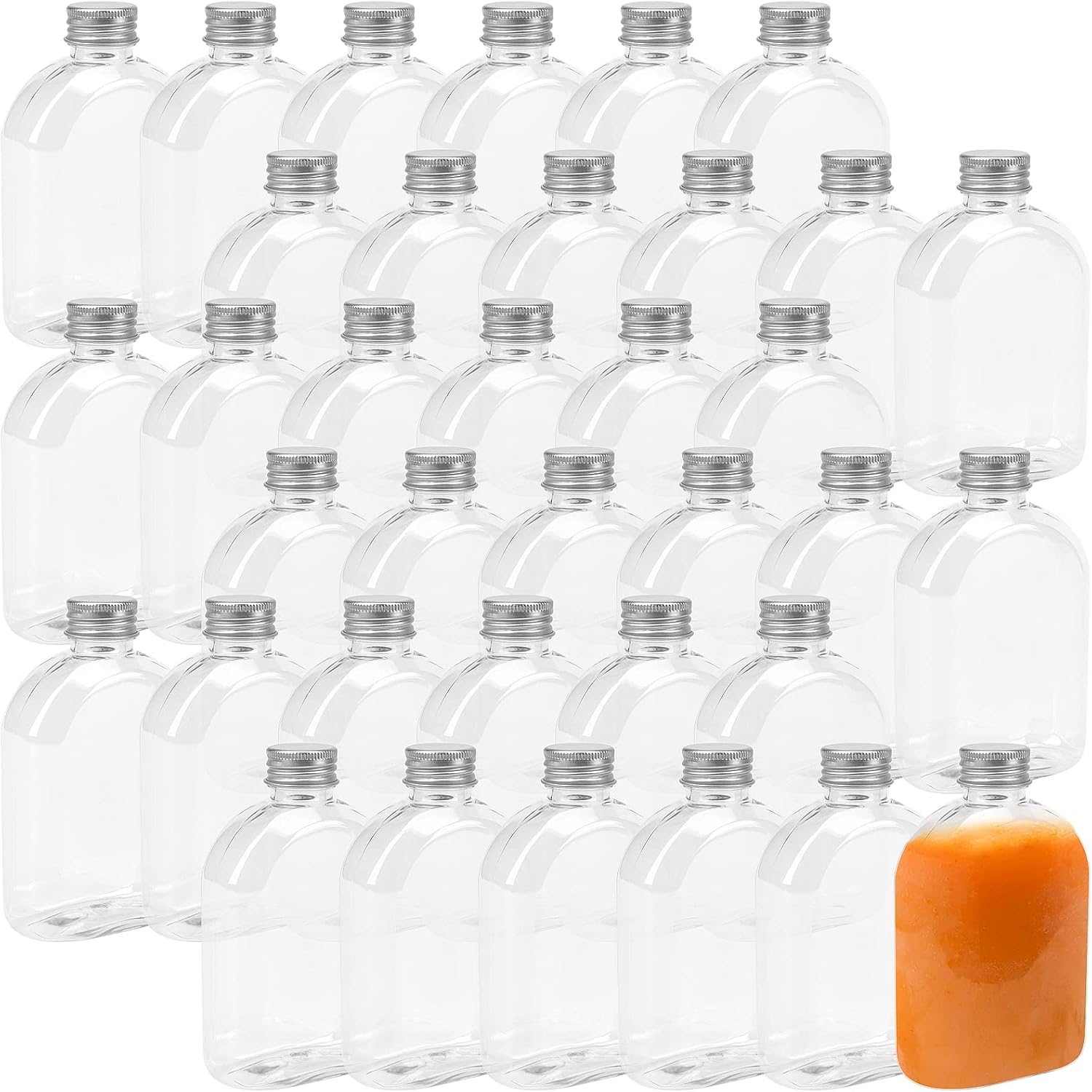 ZEONHEI 36 Pack 200ml 7oz Plastic Juice Bottles with Aluminum Lids, Clear Screw Top Empty Drink