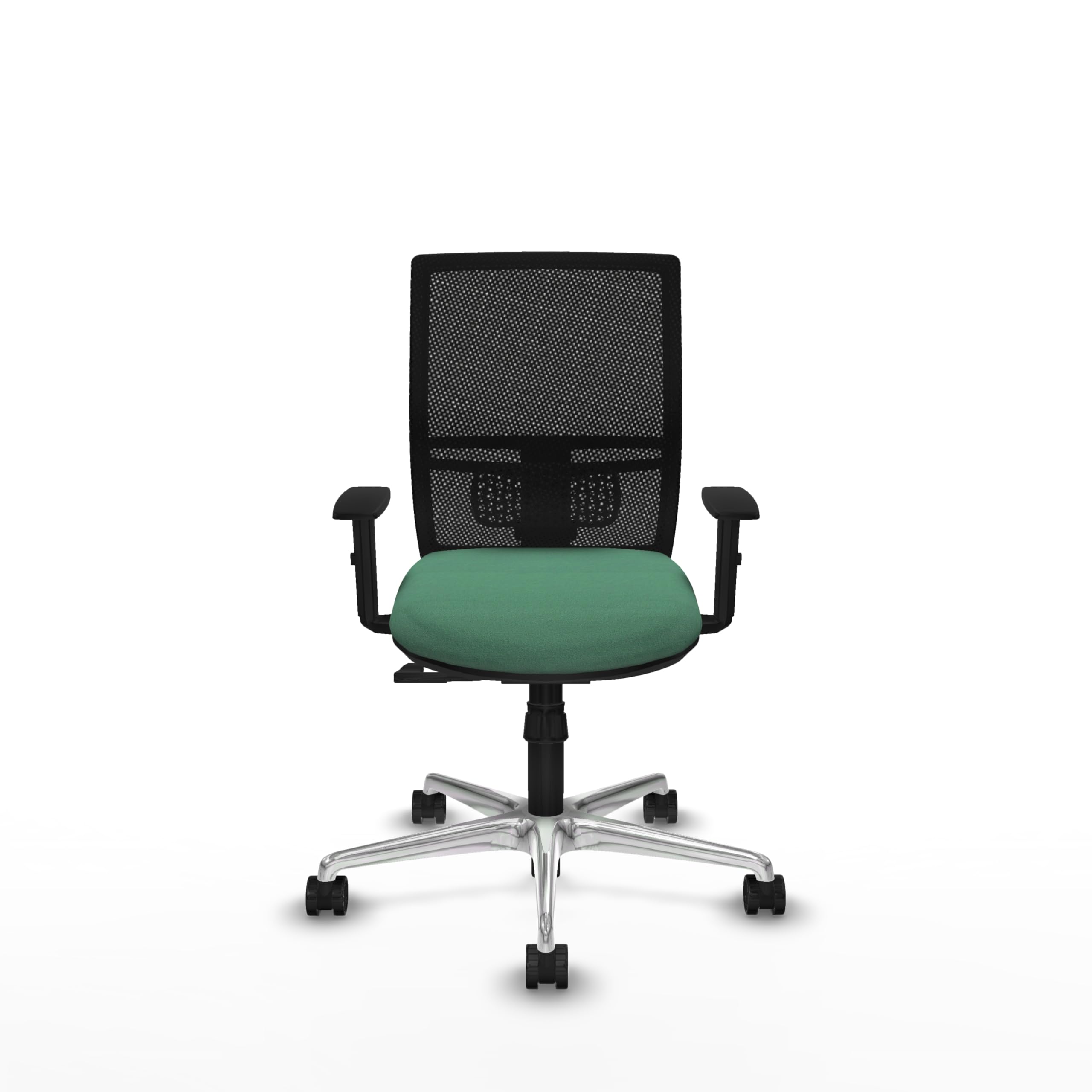 Piqueras y Crespo - Sedia operativa Yunquera con bracci 1D, supporto lombare regolabile in altezza. Dotato di sincro 4 posizioni e schiuma di taglio. con ruote 65 mm nylon. Nero/Verde smeraldo