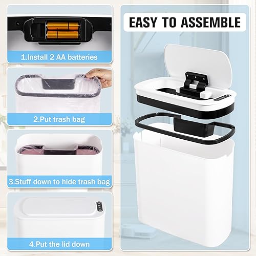 Miniatura 6 de Cesun Cubo de basura automático de 5 galones, con sensor de movimiento sin contacto con tapa, papelera delgada de plástico inteligente para baño,