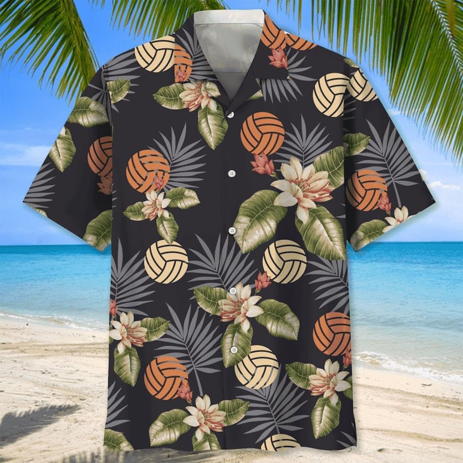Volleyball Hawaiian Shirts for Men, Mens Volleyball Shirt Summer Short Sleeves Aloha Beach Clothing