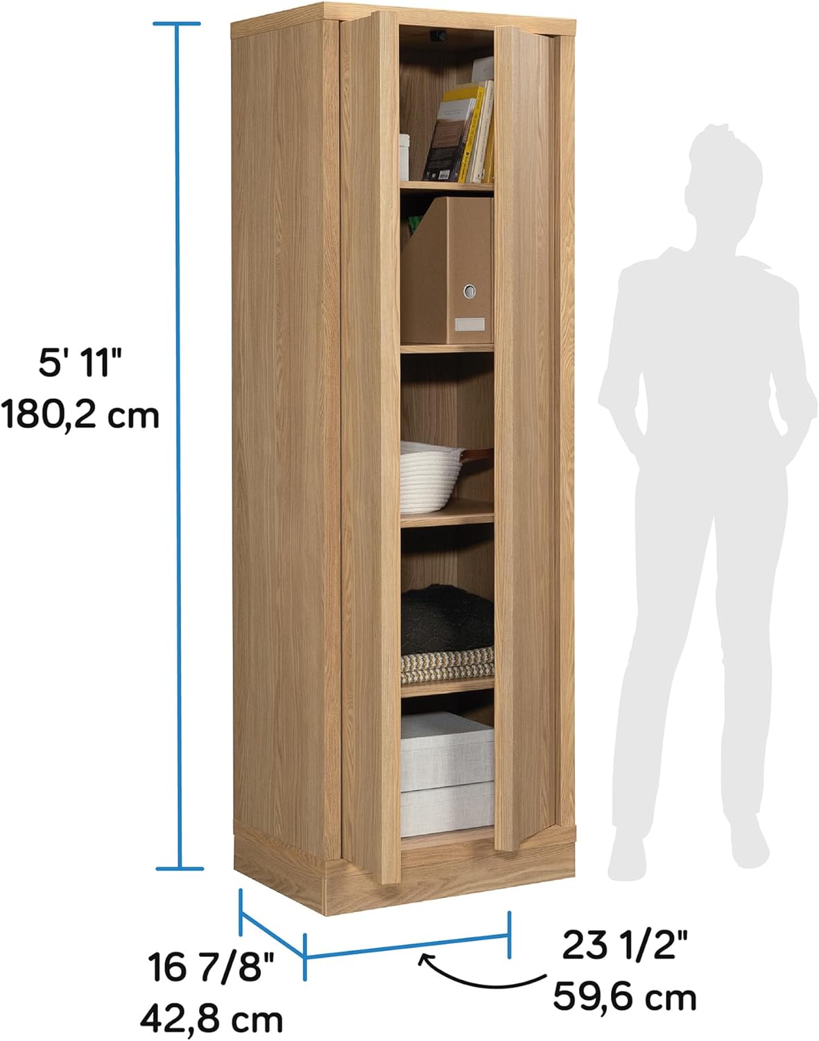 Diagram showing the dimensions of the Sauder Merton Hall Storage Cabinet