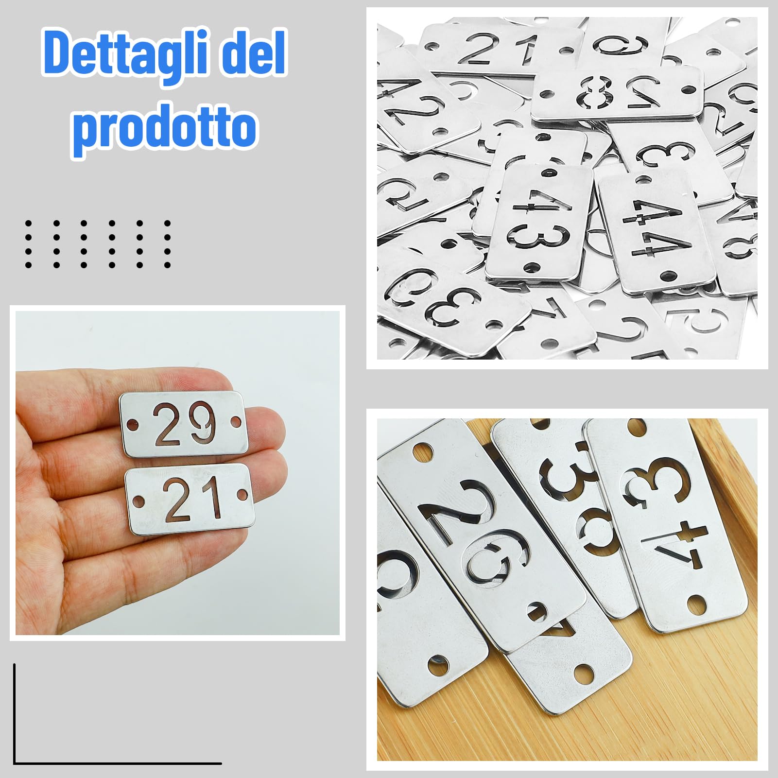 50 targhette numerate in metallo da 1 a 50 targhette rettangolari cave numerate con due fori per classificare e identificare gli articoli, 40 * 20mm
