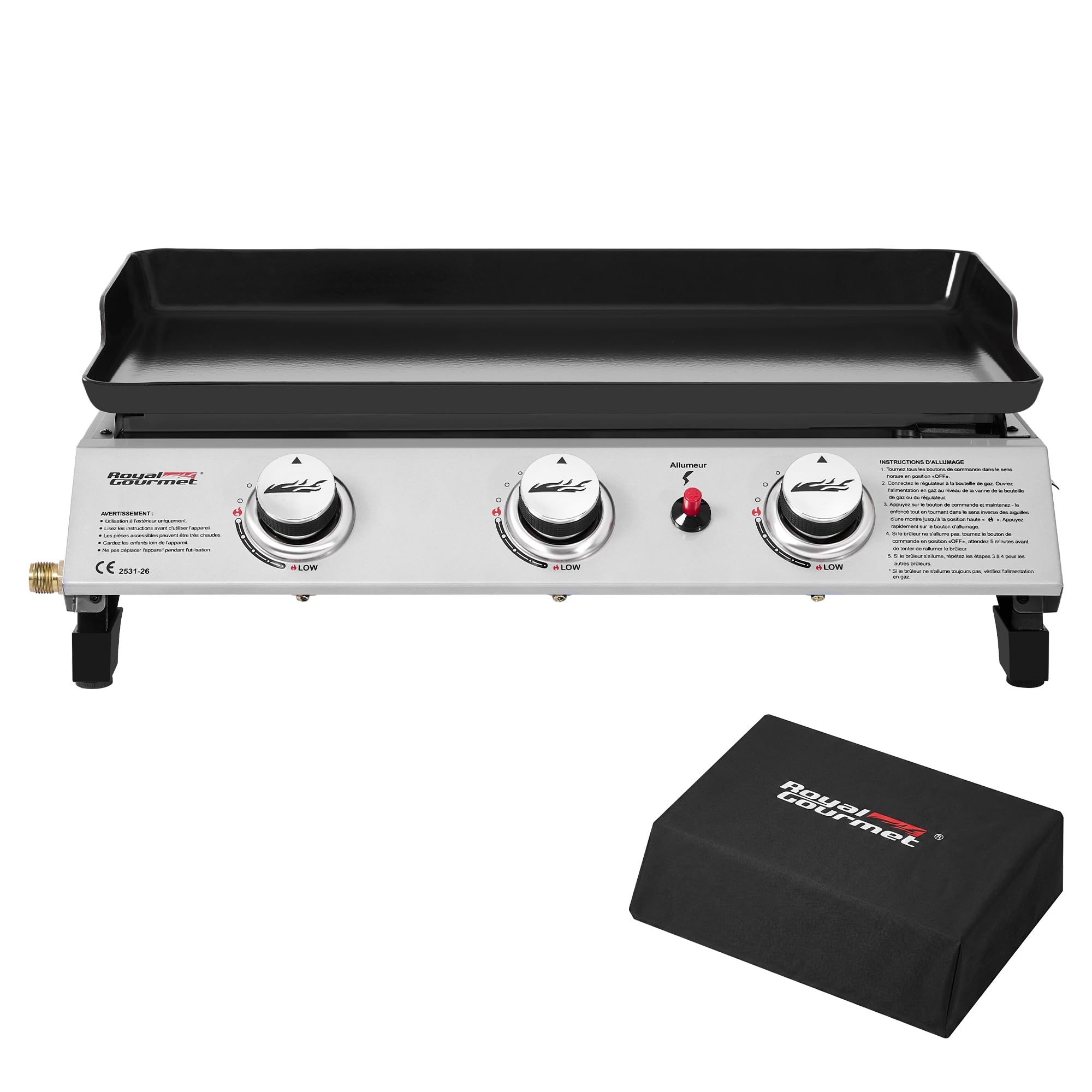 Royal Gourmet Piastra a Gas in Acciaio smaltato, 3 bruciatori di Potenza 7,5 kW, Superficie Cottura 62,0 x 35,5 cm, Portatile per Campeggio ed Esterno