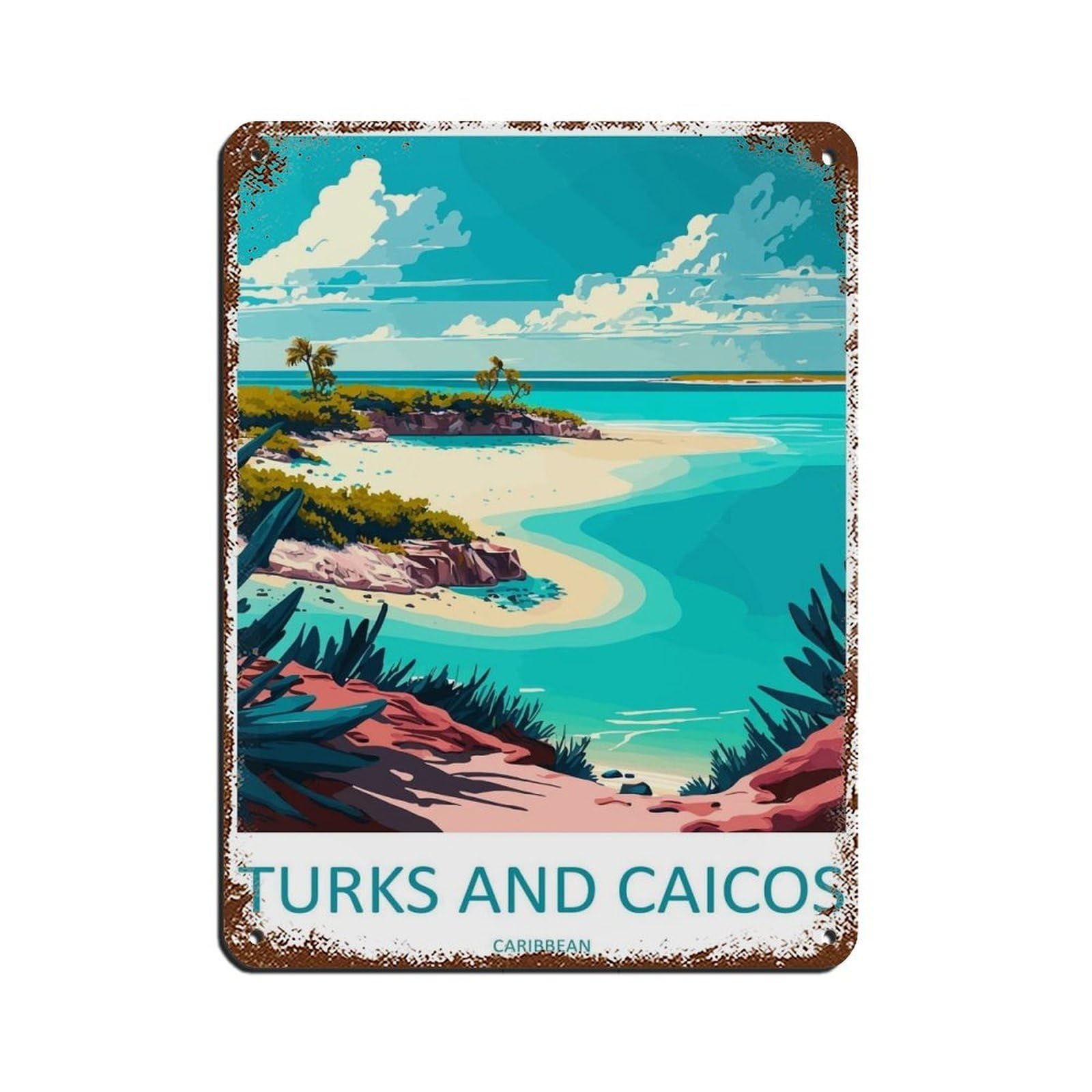 Turks And Caicos Islands Travel Art Caribbean (4) Retro Poster Metal Tin Sign Chic Art Retro Iron Painting Bar People Cave Cafe Family Garage Poster Wall Decoration 12x16inch(30x40cm)