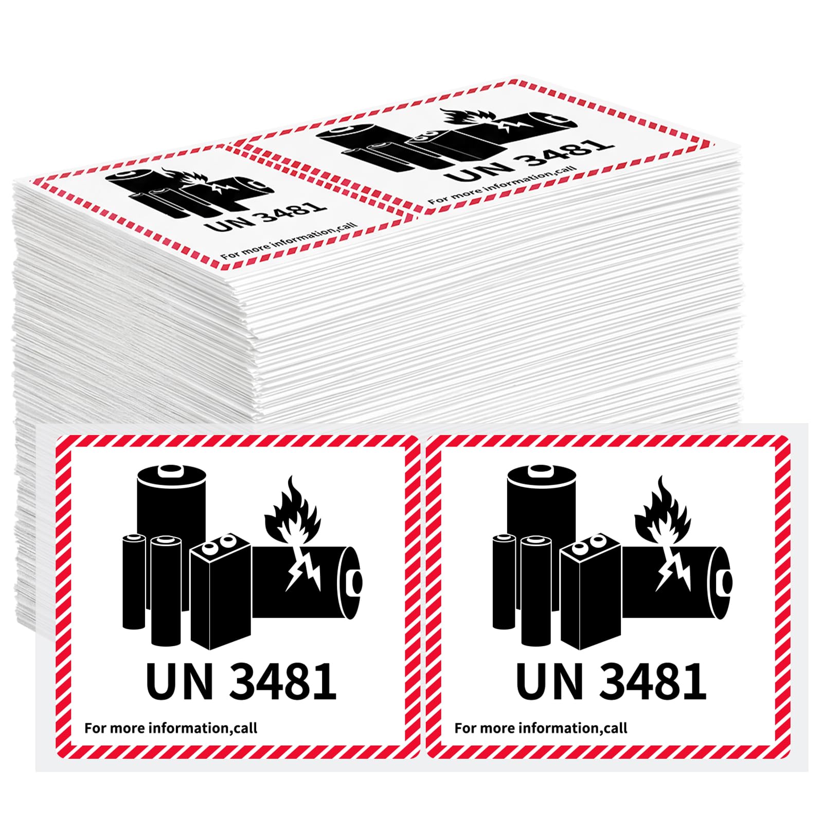 Dunzoom Un3481 Lot de 800 étiquettes d'avertissement pour batterie lithium-ion 11,9 x 10,9 cm Autocollants fragiles pour l'expédition de batteries au lithium adhésif puissant