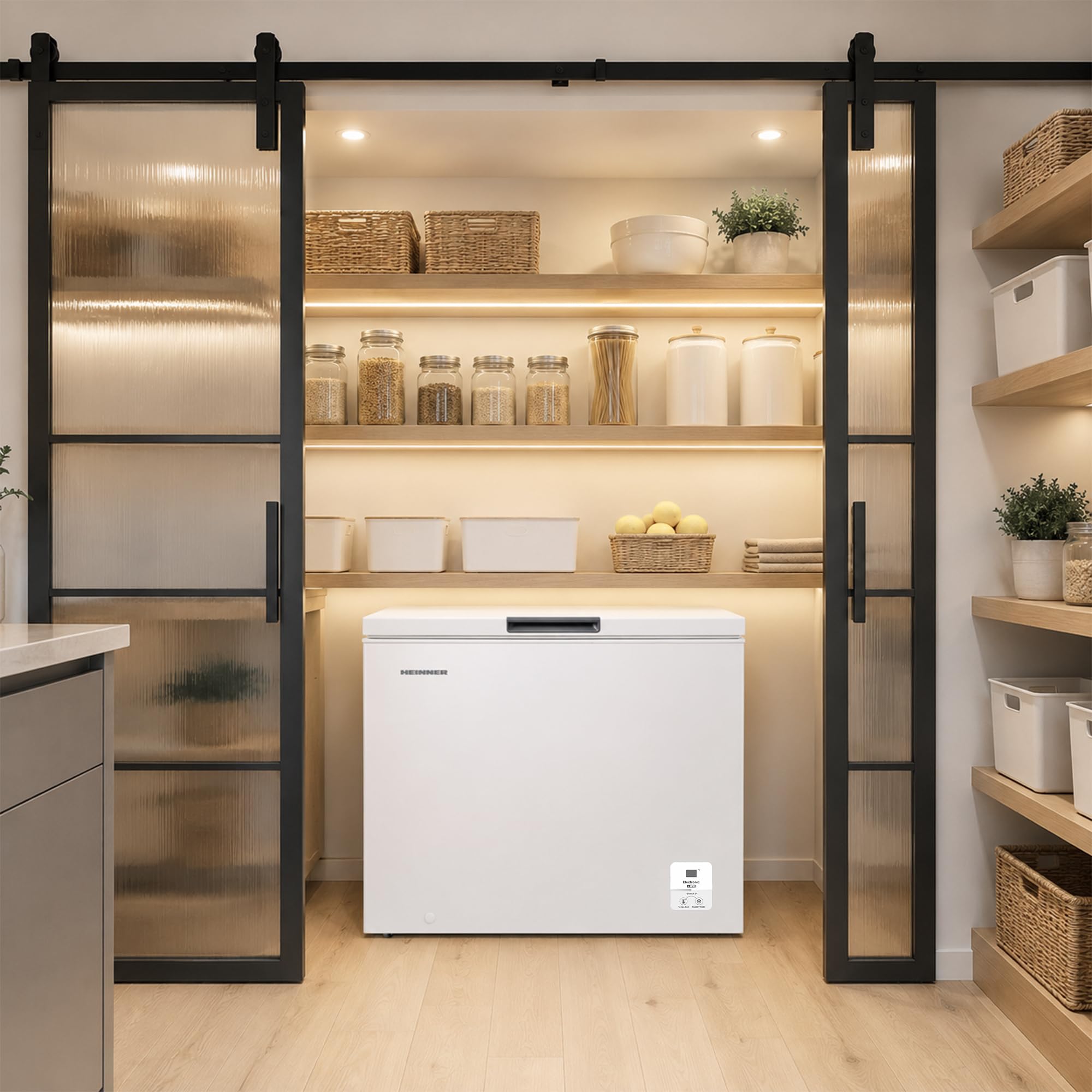 HCF-HS248EE++ Gefriertruhe 248 L – Großes Fassungsvermögen für Tiefkühlkost, Energieeffizienter Betrieb, LED-Display mit praktischer Innenbeleuchtung, Silber, Inklusive 5 Jahre Garantie
