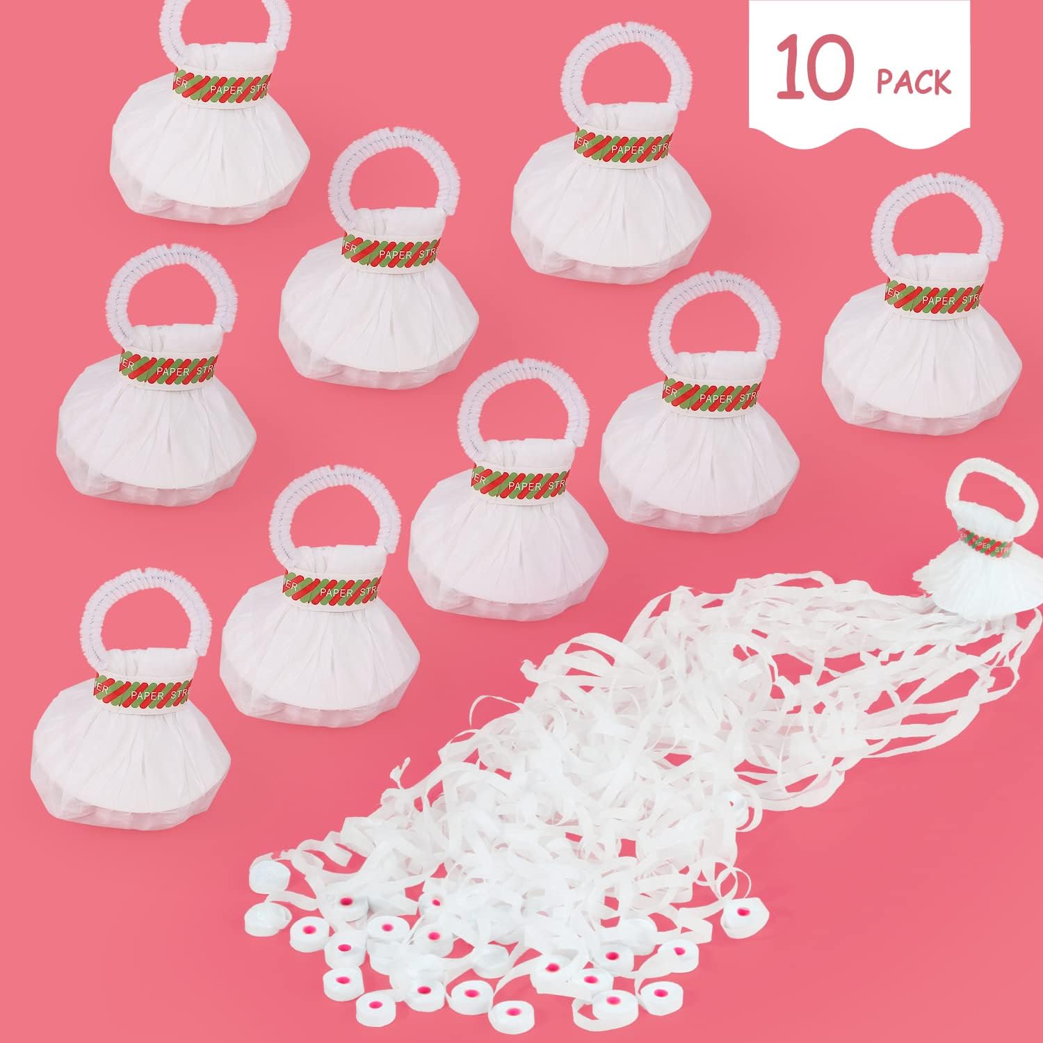 BATTIFE No-Mess Streamer Poppers, White Hand-Throw Confetti, 10 Pack