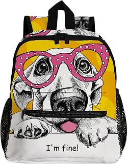 Mochila engraçada para cães com óculos rosa para crianças pequenas e meninos Mochila escolar pré-escolar Mochila para viagem para crianças primárias estudantes crianças, Colorido., 9.5 x3 x14 inch, Mochilas Daypack