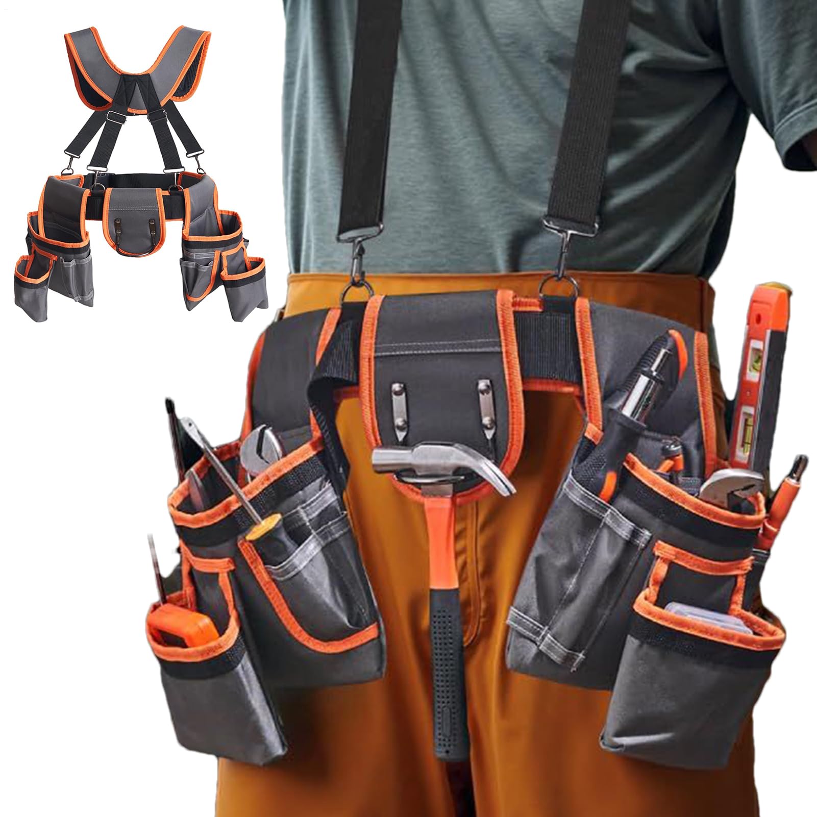 Cintura porta attrezzi regolabile – Toooll Cinture per falegname | Supporto regolabile in vita | con bretelle e 19 tasche per riparazioni idrauliche progetti di miglioramento della casa attivi