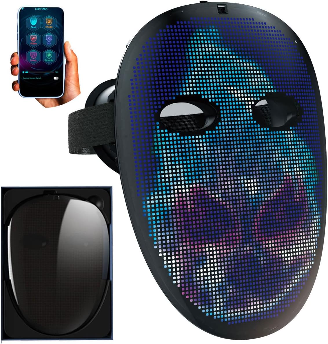 megoo LED Mask with HD WIFI Programmable Video Play,Digital Luminous Mask for Halloween Rave Masquerade Party,2023 Coolest Gifts