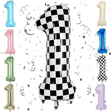 Checkered Black Primer Number Balloon (40" 1)