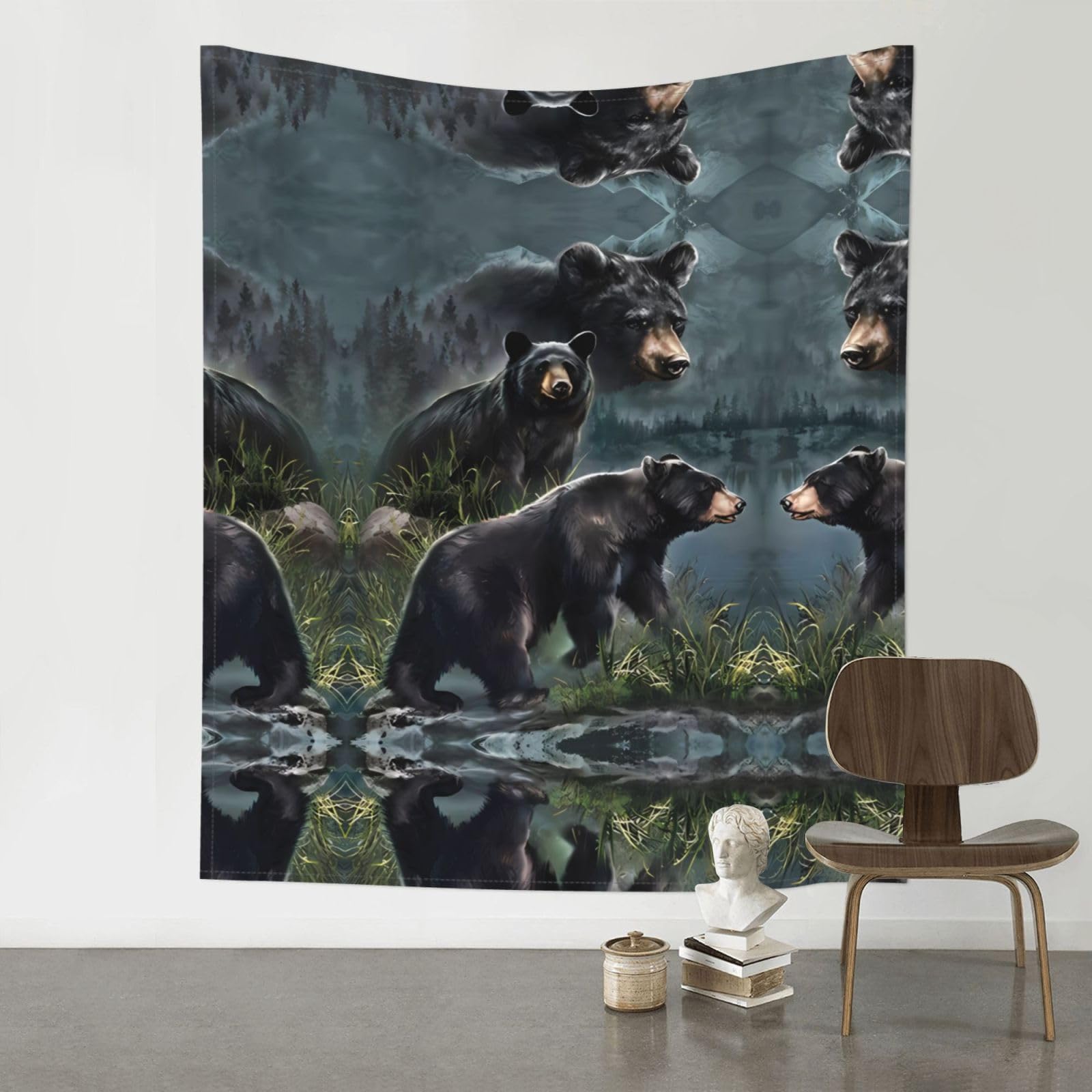 YYHWHJDE Black Bear Prints Wall Tapestry 60x51in - Boho Dorm Decor Throw Blanket - Beach Picnic Blanket - Versatile Home Accent