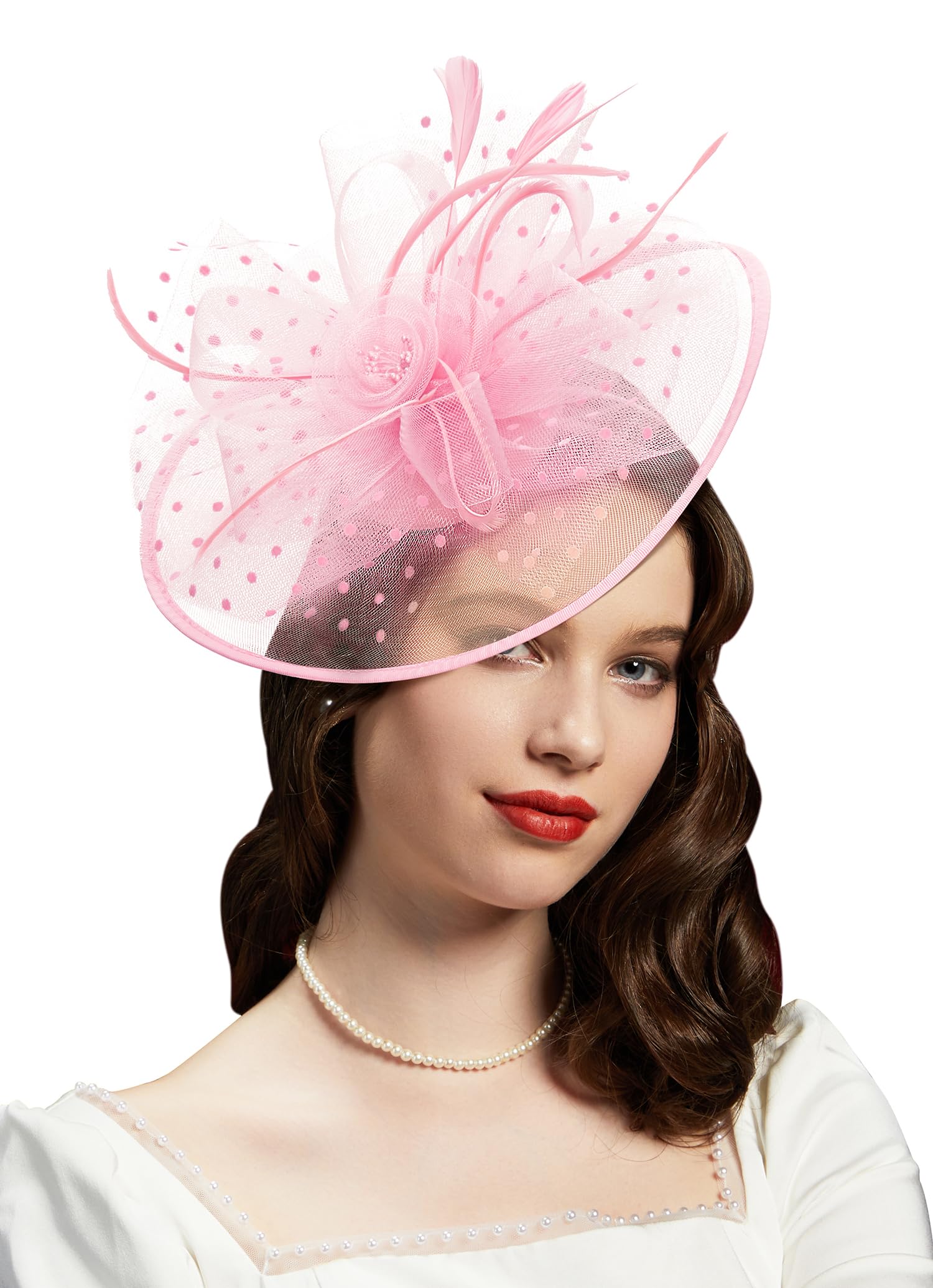 Cizoe Fascinators Hats for Womens 50s Headwear with Veil Flower Cocktail Wedding Tea Party Church Derby Hat