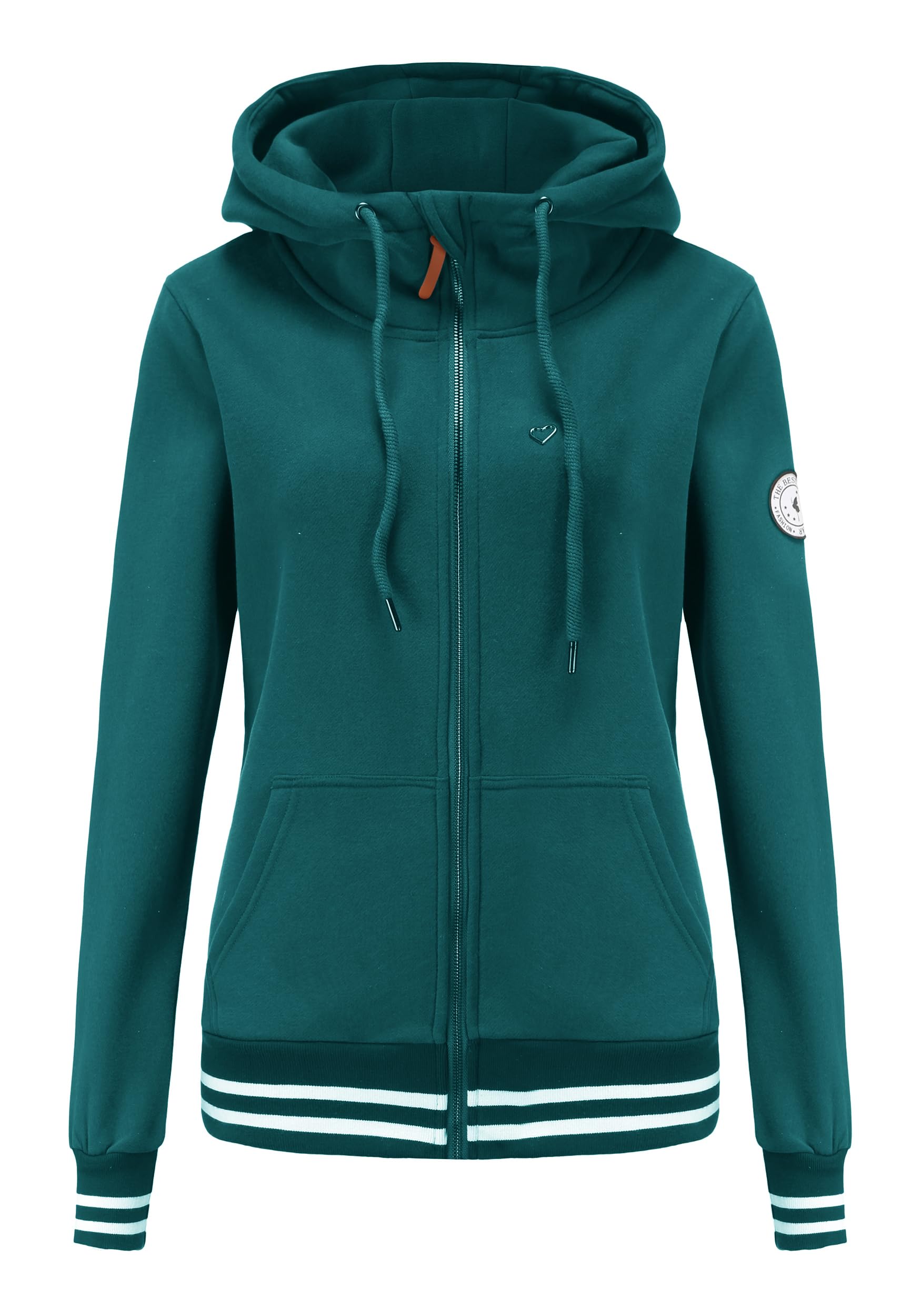 TrendiMax Damen Sweatjacke Kapuzenpullover Zip Hoodie Kapuzenjacke Winter Sweatshirt Jacke, Pfauengrün, S