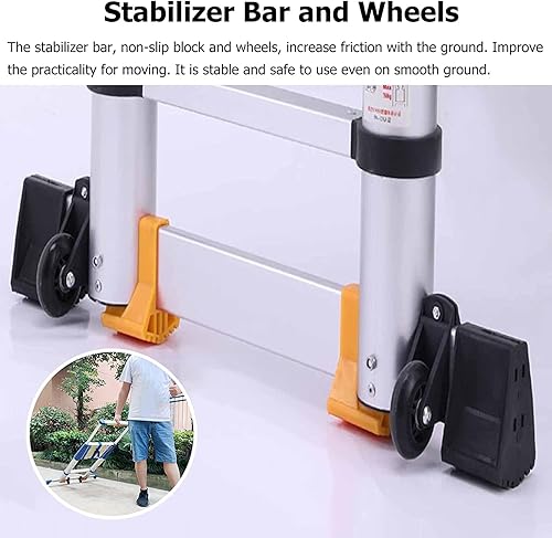 Miniatura 5 de Escalera recta telescópica con ganchos desmontables de 15 16.5 18.5 20 24 30 pies, escalera de extensión plegable de aluminio para techo de loft de