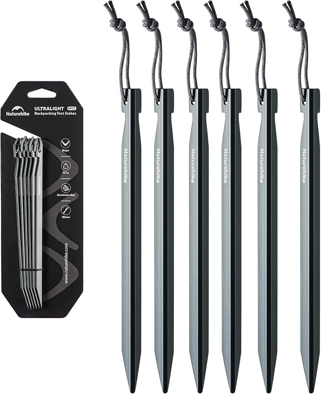Paquete de 6 estacas ultraligeras para tienda de campaña, 7075 clavijas de metal para tienda de campaña, picos resistentes de 6/7 pulgadas, accesorios para acampar, mochilero, senderismo, hamacas