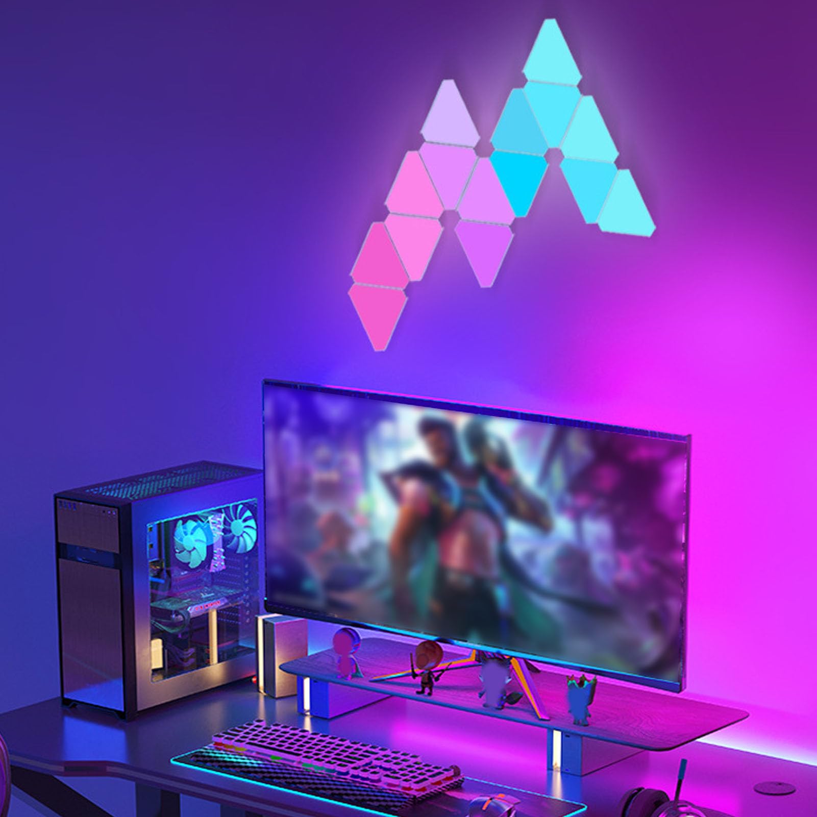 Trójkątny Panel światła, 10 Zestawów RGB LED Light Light Panel Trójkątne Modułowe światło Splicing Wystrój LAMP Synchronizacja BT App i Zdalne Sterowanie