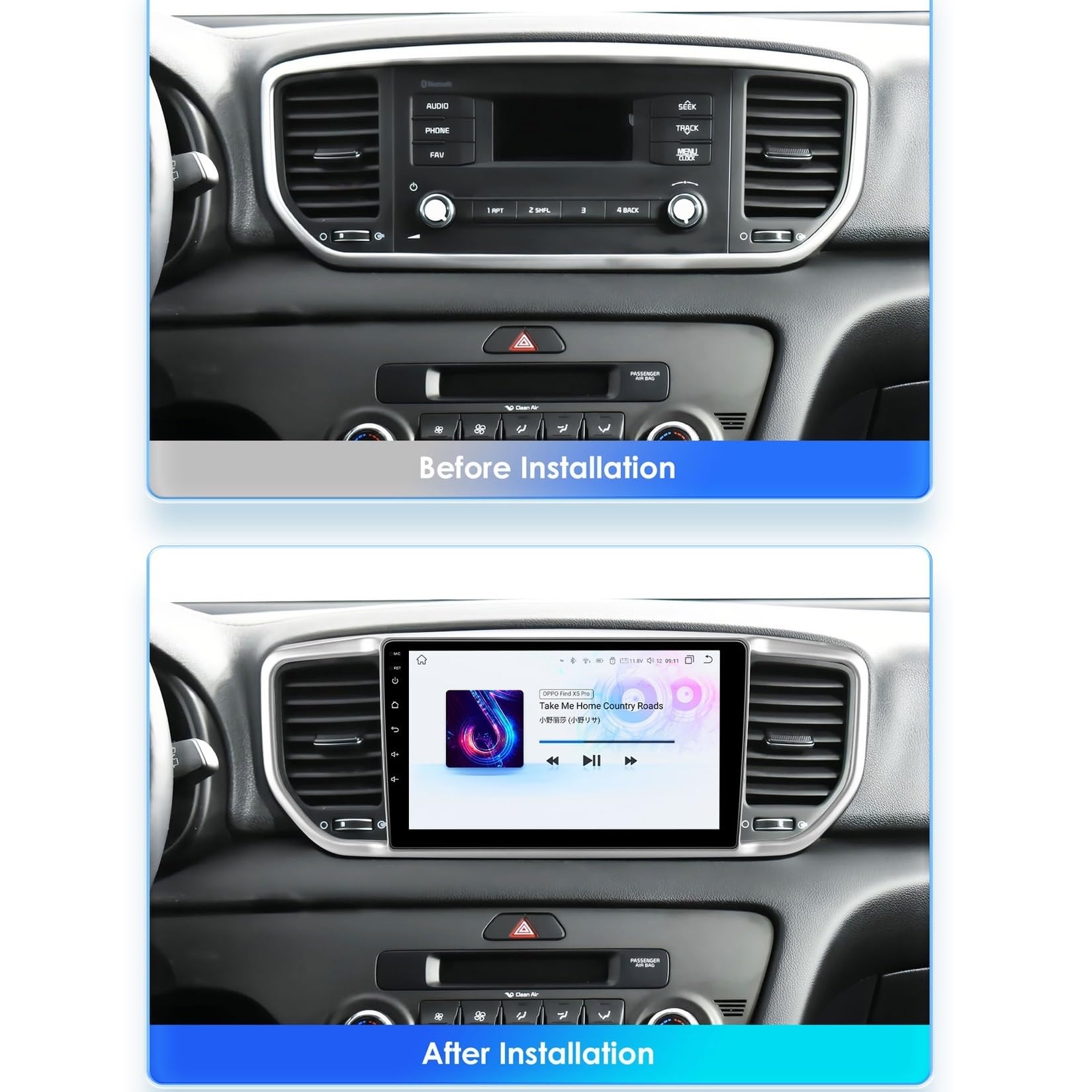 Autoradio Double DIN 9" pour KIA Sportage 4 2018-2021 | Android 15, Carplay sans fil, Android Auto, écran tactile, GPS navigation, WiFi, SWC commande volant(A,A1 1G+32G)