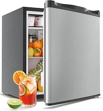 Feelfunn Mini Fridge with Freezer - 1.7 Cu.Ft Single Door Compact Refrigerator in Silver
