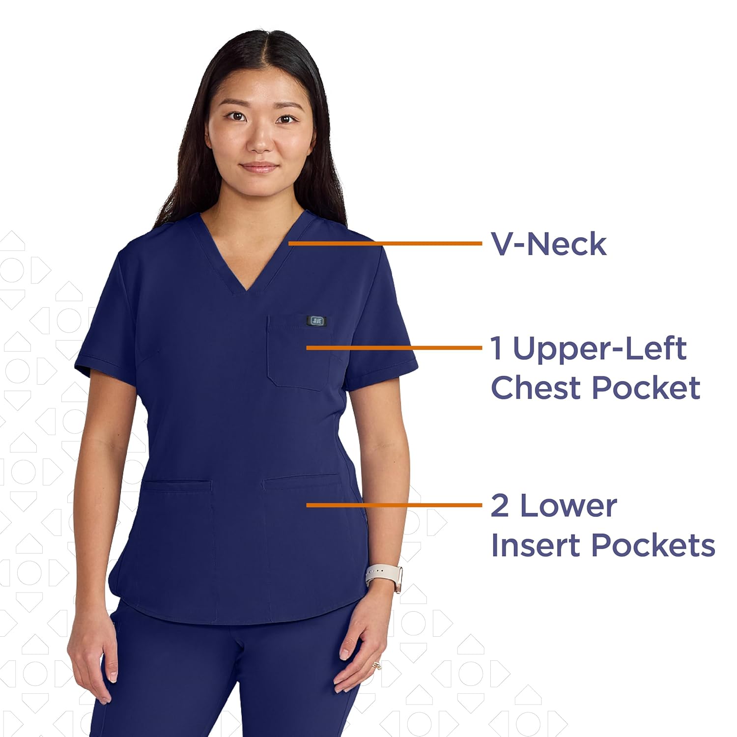 ave. Lex Women’s Scrub Top, Tunic Style, 4-Way Stretch Fabric, Comfort, Easy Care Women’s Scrubs, Wrinkle-Resistant, For Nurses & Medical Professionals, Machine Washable (M, Navy)