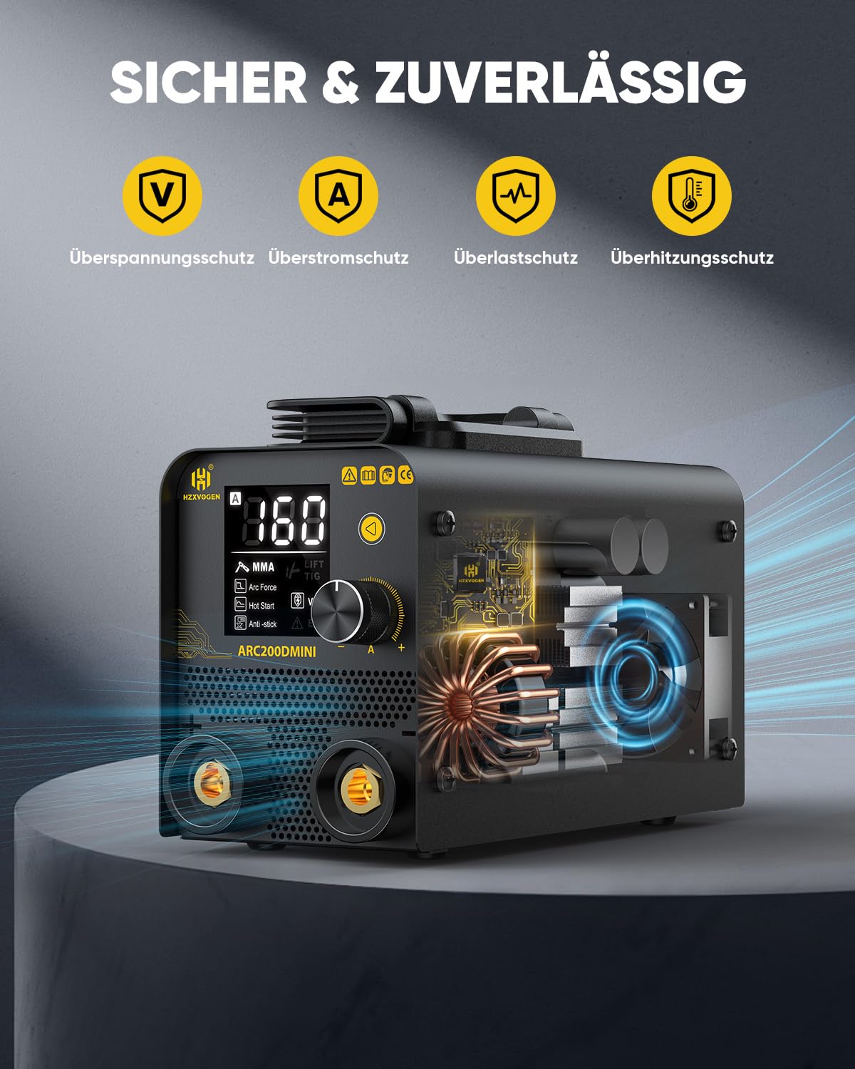 H HZXVOGEN Mini Elektroden Schweißgerät 230V 200A, 2-in-1 MMA & Lift TIG Inverter, Tragbares Schweißgerät für Anfänger & Heimwerker, mit LED-Display, Hot-Start, Anti-Stick, Inkl. Elektroden & Zubehör
