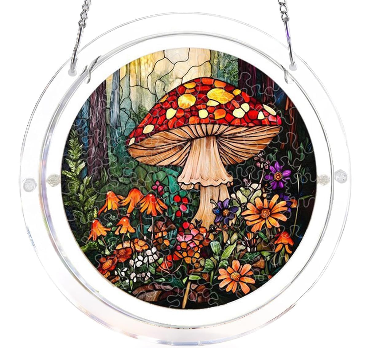 Mushroom Acrylic Jigsaw Puzzles Suncatcher, 8.9 Inch Window Hanging Suncatcher Acrylic Puzzle, DIY Home Decor Art Gift