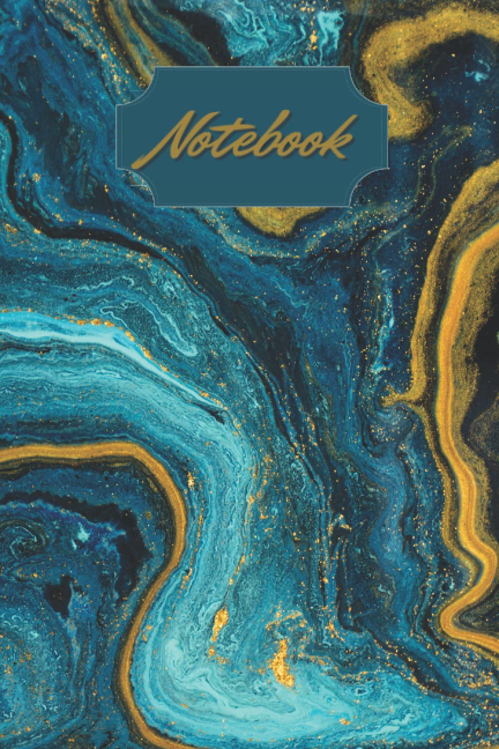 Blue Green and Gold Marble Effect Notebook / Journal: 120 Blank Lined Pages in White